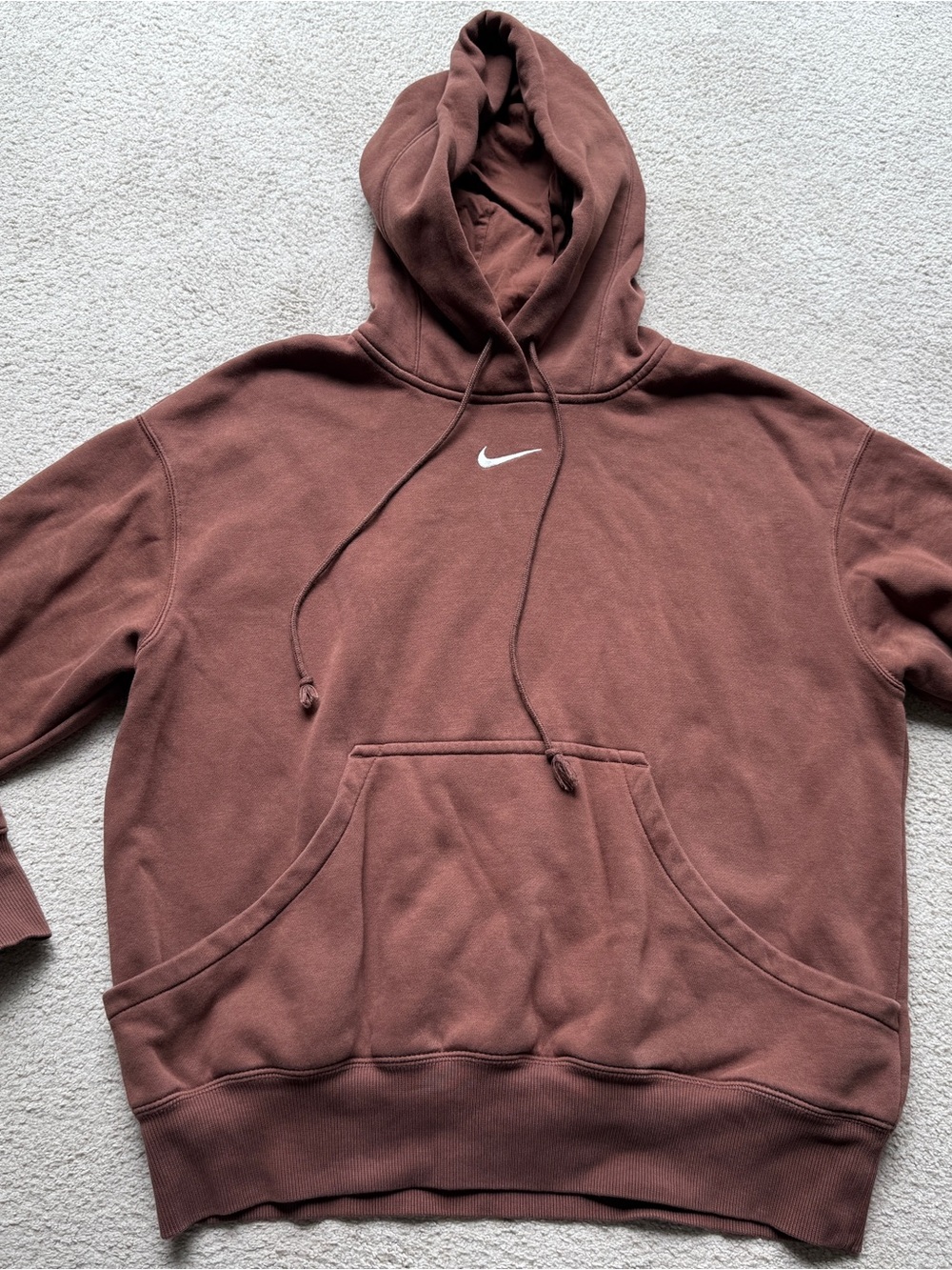 Nike Women's Brown Logo Fleece Pullover Hoodie Size S Small Pockets Drawstring
